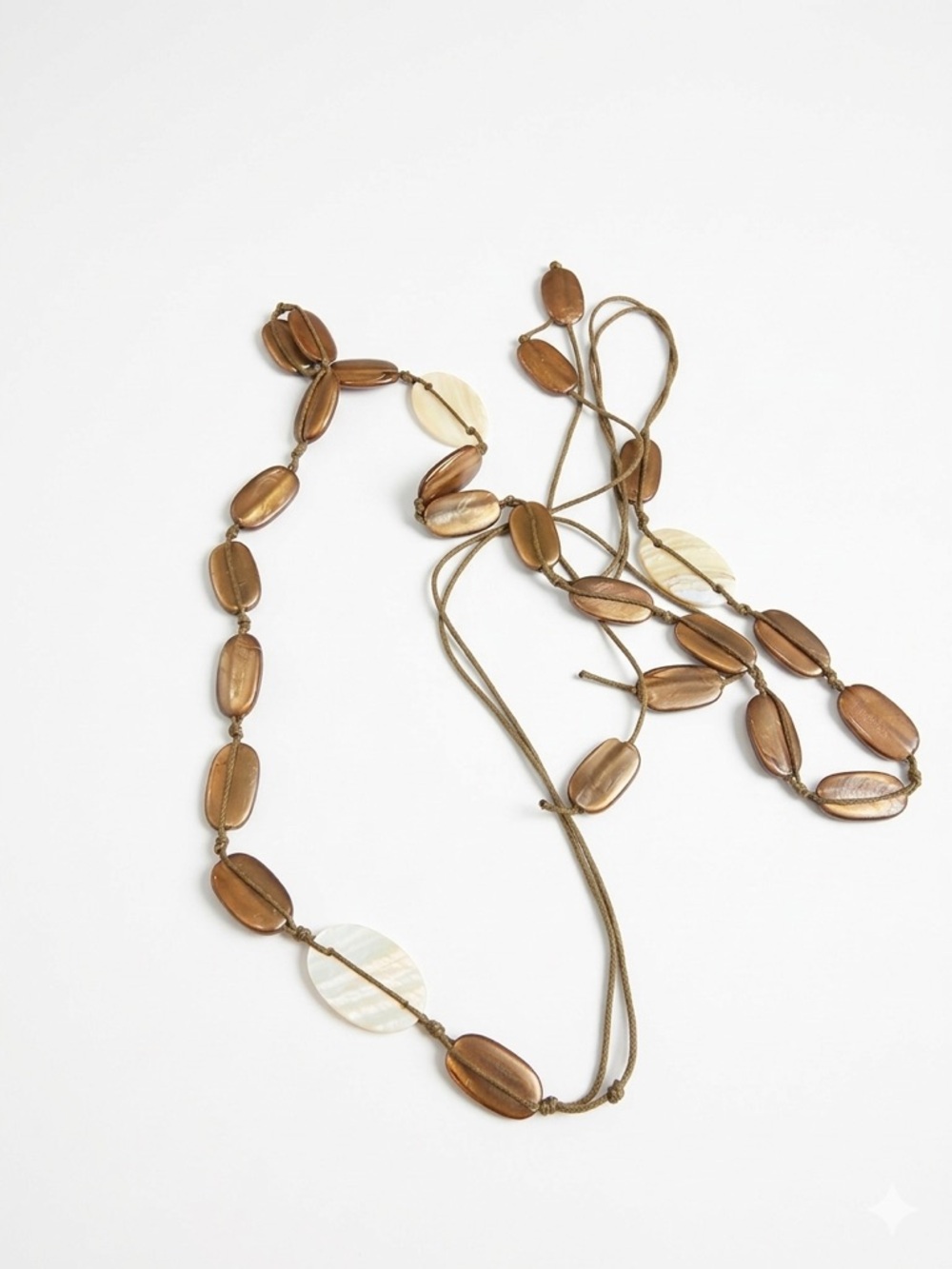 VTG Bohemian Bronze Tagua Nut & Mother of Pearl Lariat Tie Belt Boho ArtDeco